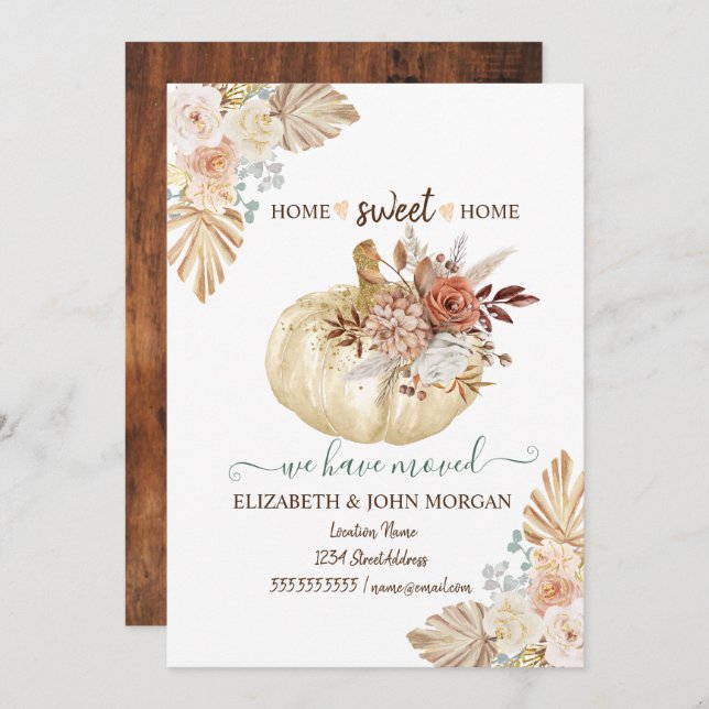 Vi har Flyttat, Pumpkin, Autumn Flowers, Wood (Fram/baksida)