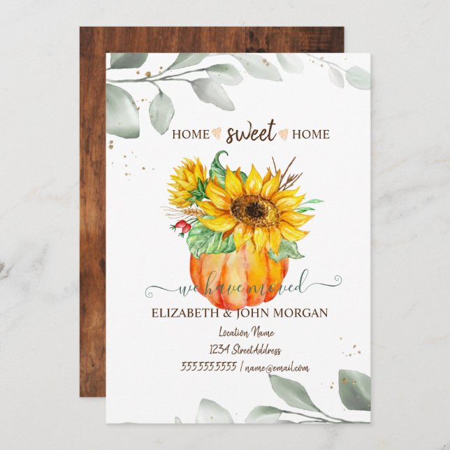 Vi har Flyttat, Pumpkin,Löv,Solblommor,Wood (Fram/baksida)