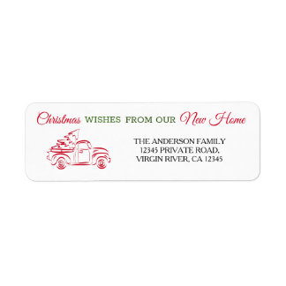 Vi har flyttat Red jul lastbil med träd konst Returadress Etikett