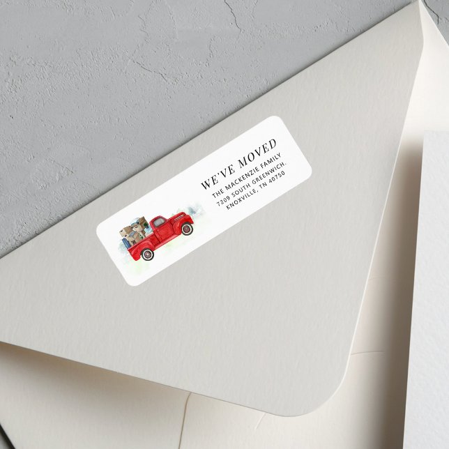 Vi har flyttat Red Lastbil Returadress Etikett (Moving Announcement Red Truck Return Address Label)