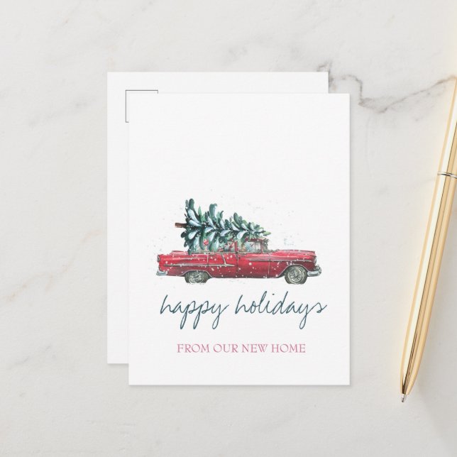 Vi Har Flyttat,Retro Bil,Julgran Meddelande Vykort (Fram/Back In Situ)