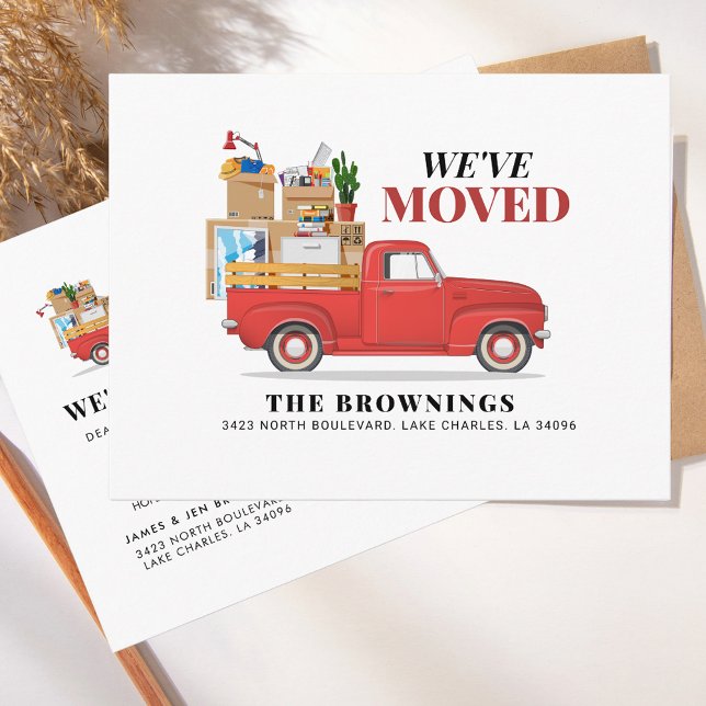 Vi Har Flyttat Röd Lastbil Ny Adress Meddelande Vykort (Watercolor Red Truck Moving Announcement Postcard)