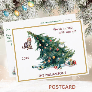 Vi har flyttat Roligt Katt och Träd jul Meddelande Vykort