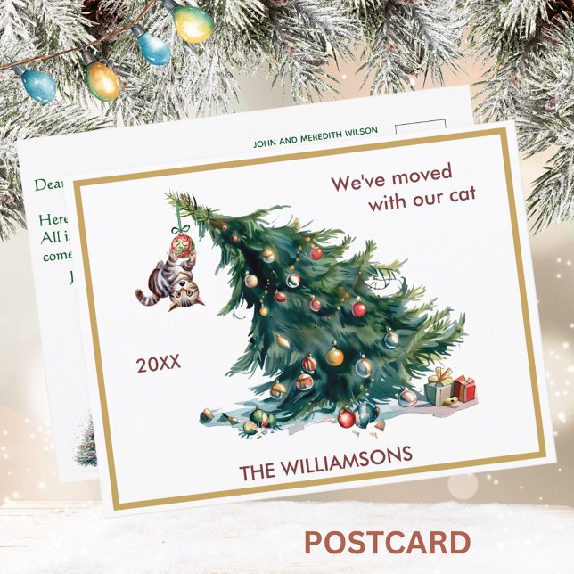 Vi har flyttat Roligt Katt och Träd jul Meddelande Vykort (Skapare uppladdad)