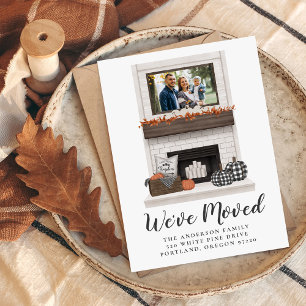 Vi har flyttat Rustic Fall Farmhouse Fireplace Fly Meddelande