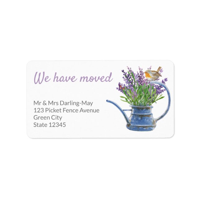 Vi har Flyttat Rustic Lavender Robin Returadress Adressetikett (Framsidan)