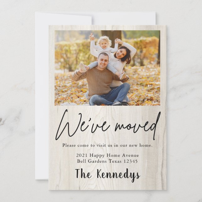 Vi har flyttat Rustic Wood Photo Flytta Announceme Meddelande (Framsida)