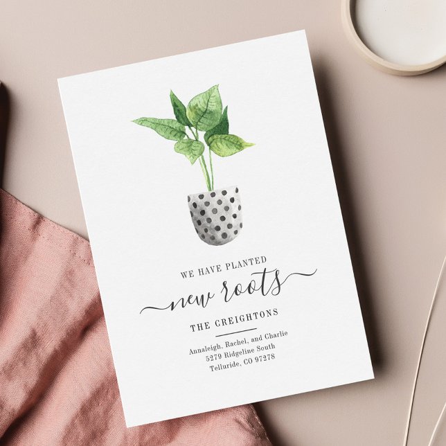 Vi har flyttat Script Boho Flytta-meddelande (Planted New Roots Moving Announcement Card)