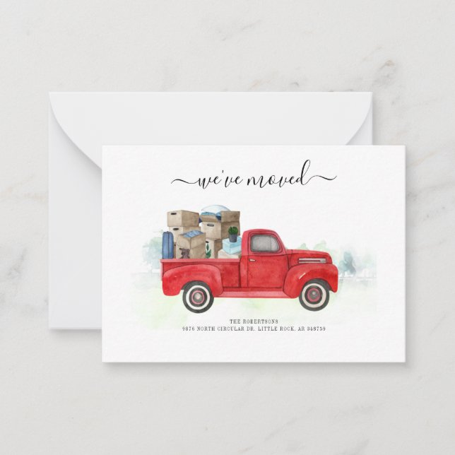 Vi har flyttat Script Modern Flytta-meddelande Anteckningskort (Framsida)