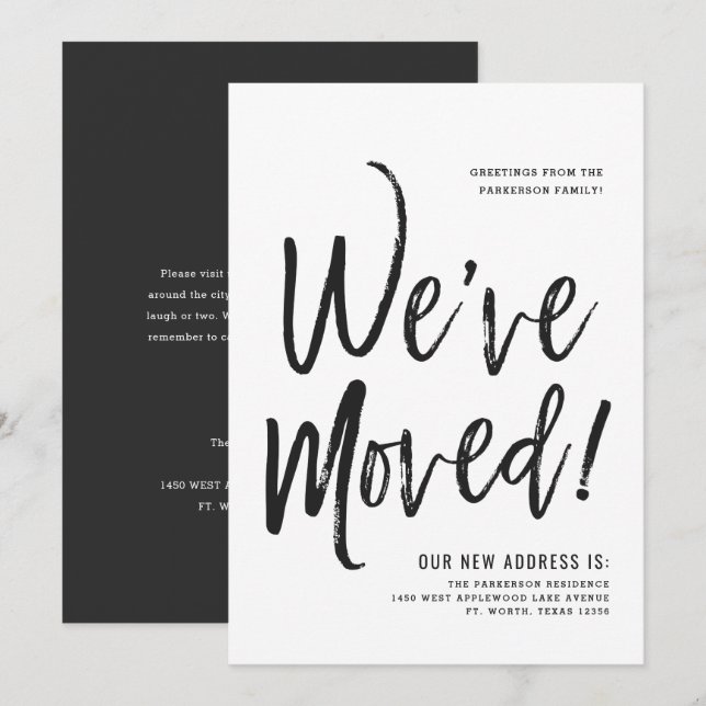 Vi har flyttat | Skript Stil minimal Ny adress Inbjudningar (Fram/baksida)