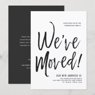 Vi har flyttat   Skript Stil minimal Ny adress Inbjudningar