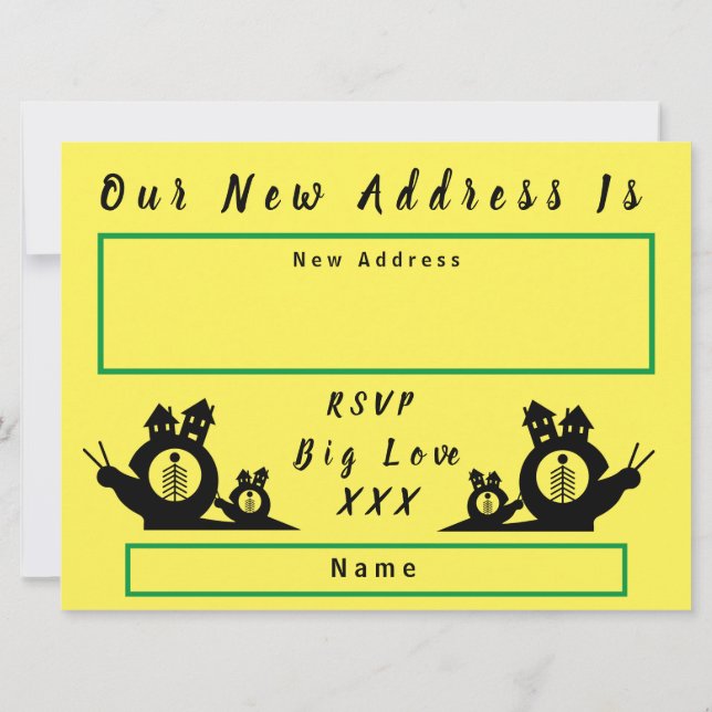 Vi har Flyttat Snigel House Flytta Home Notice Meddelande (Baksida)