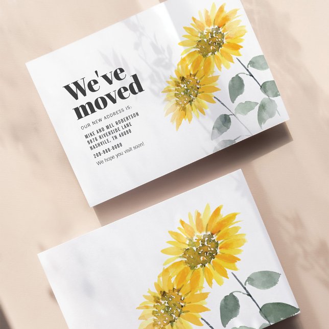 Vi har flyttat Solros Flytta Announement (Sunflower Watercolor Floral Moving Announcement)