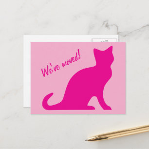Vi har flyttat söta rosa kattdesign-postkort meddelande vykort