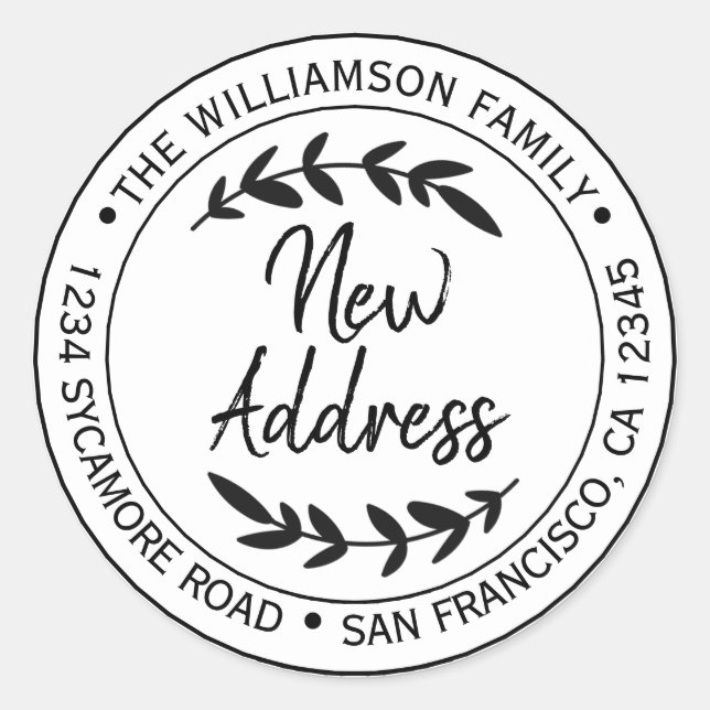 Vi har flyttat Svartvit Ny adress etikett (Framsida)