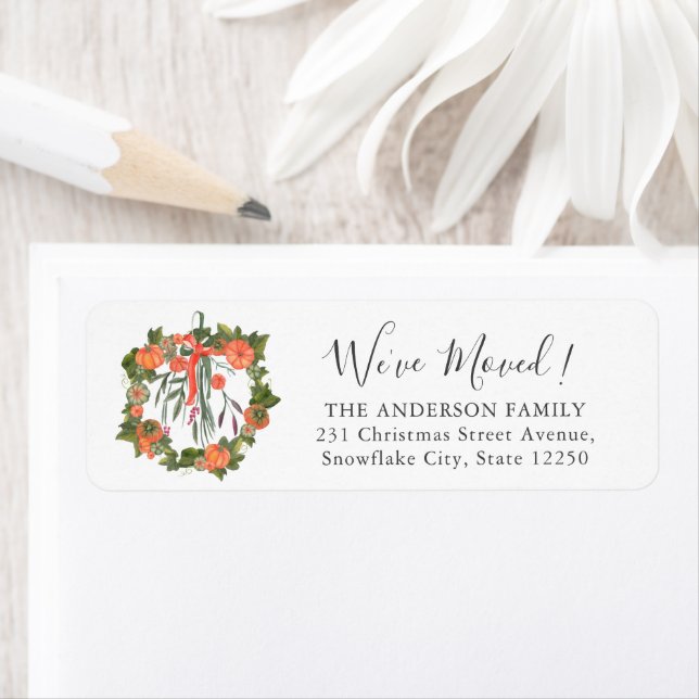 Vi har flyttat Thanksgiving Pumpkin Wand New Home Returadress Etikett (Insitu)