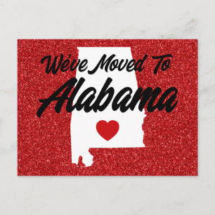 Vi har flyttat till Alabama Röda Glitter Vykort