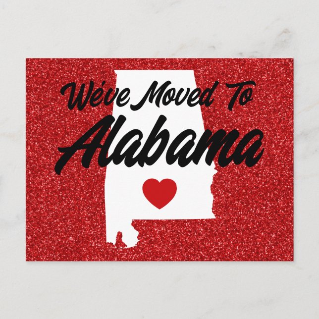 Vi har flyttat till Alabama Röda Glitter Vykort (Framsida)