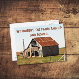 Vi har flyttat till Farm Funny Flytta Annocement Meddelande Vykort