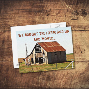 Vi har flyttat till Farm Funny Flytta Annocement Meddelande Vykort