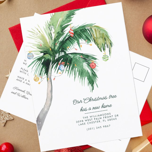 Vi har flyttat till Kusten julens Flytta Meddelande Vykort (Christmas Moving Announcement Change of Address Palm Tree Card)