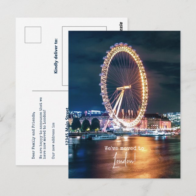 Vi har flyttat till London Flytta Announement Vykort (Fram/baksida)