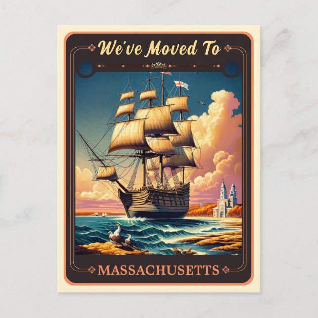 Vi har flyttat till Massachusetts | Vintage vykort (Framsida)
