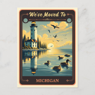 Vi har flyttat till Michigan Postkort för Vintag Vykort