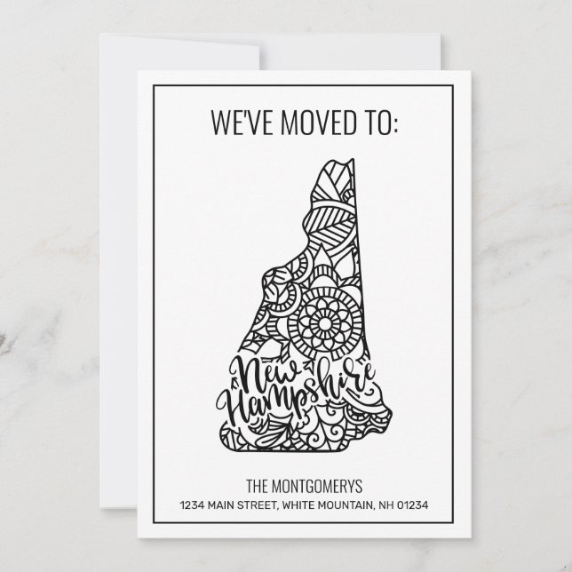 Vi har flyttat till New Hampshire State Blommigt M Meddelande (Framsida)