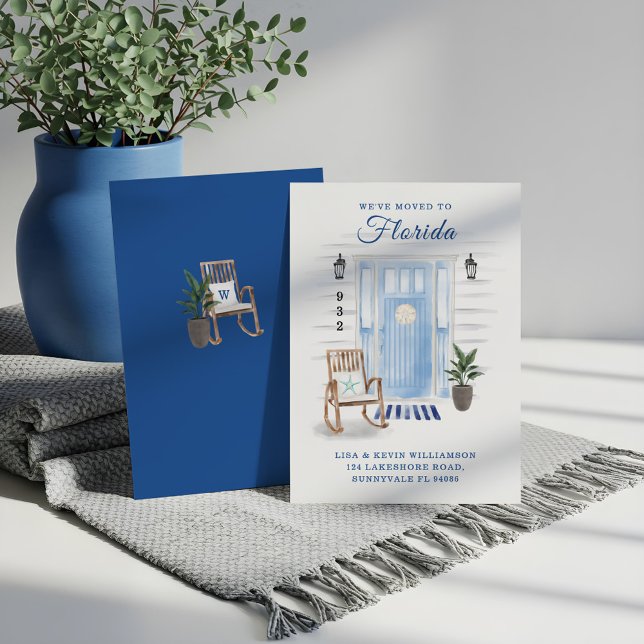 Vi har flyttat till Ny adress vattenfärgsdörr för  Meddelande (We've Moved To New Address Coastal Watercolor Door Announcement)