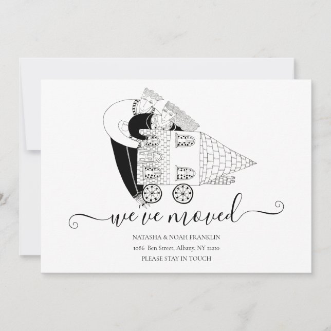 Vi Har Flyttat Till Nytt Hem Svart Och Vitt Meddelande (Framsida)