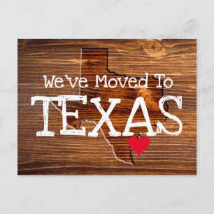 Vi har flyttat till Texas Wood cut Heart Vykort