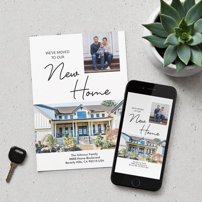 Vi har flyttat till vårt Nya Hem anpassade foton Meddelande (Custom photos "We've moved to our New Home" family moving announcement card.)