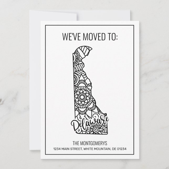 Vi har flyttat to Delaware State Blommigt Mandala  Meddelande (Framsida)