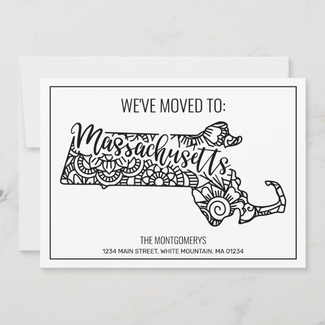 Vi har flyttat to Massachusetts State Blommigt Man Meddelande (Framsida)