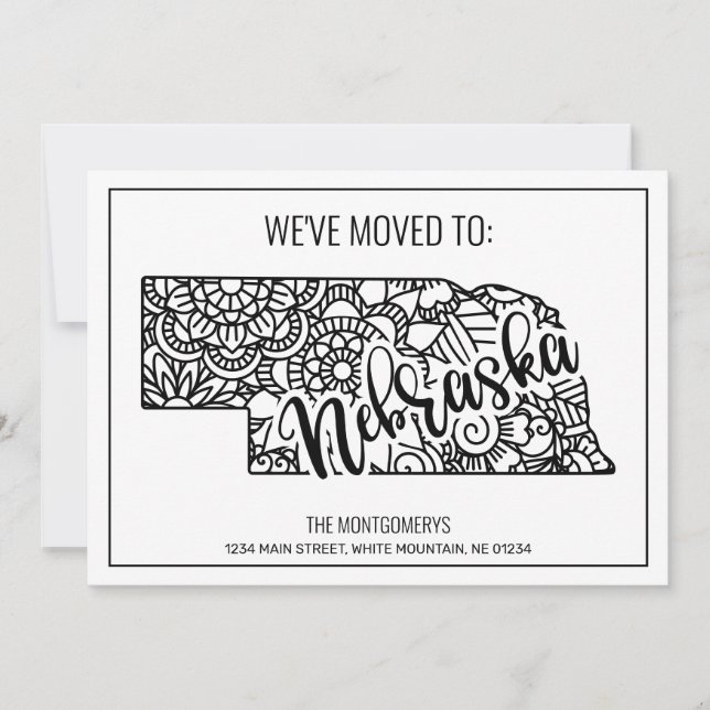 Vi har flyttat to Nebraska State Blommigt Mandala Meddelande (Framsida)