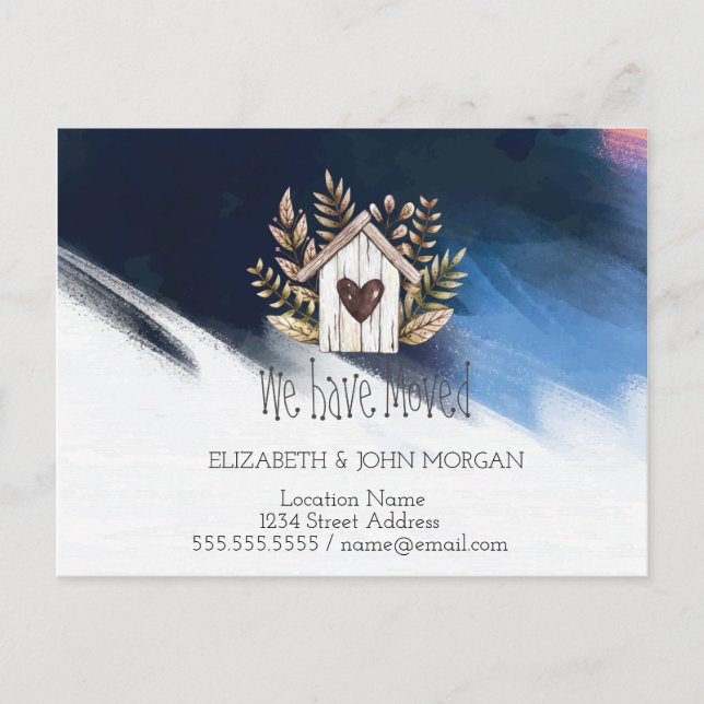 Vi Har Flyttat,Trähus,PenseldragNy adress Meddelande Vykort (Framsida)