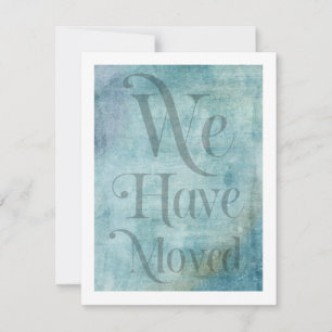 Vi Har Flyttat Typografi Distressed Teal Kort