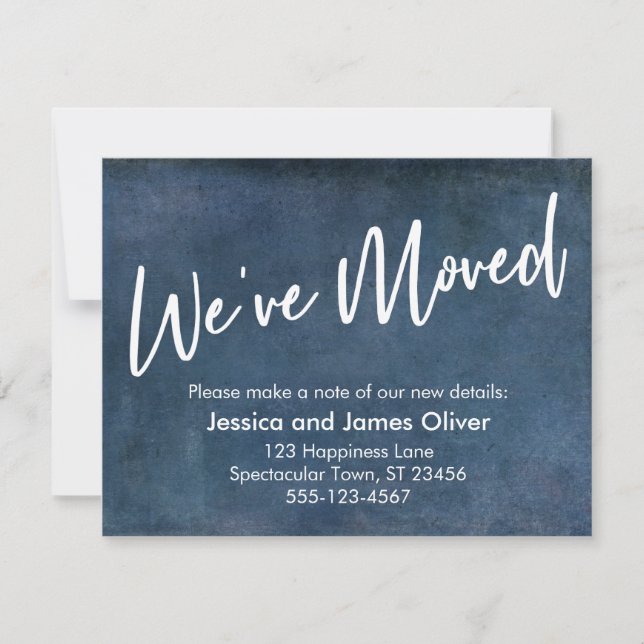 "Vi har flyttat" Typography Grunge Navy Announceme Inbjudningar (Framsida)