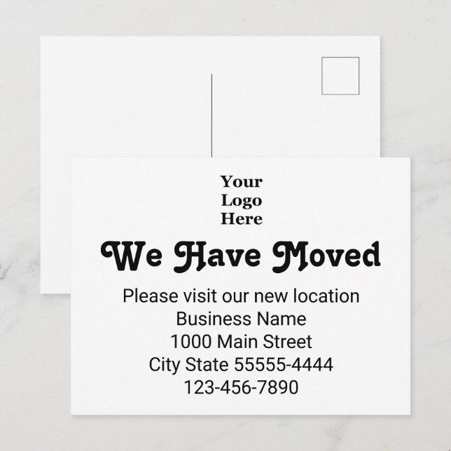 Vi Har Flyttat Vänligen Besök Vår Nya Plats Vit Vykort (Fram/baksida)