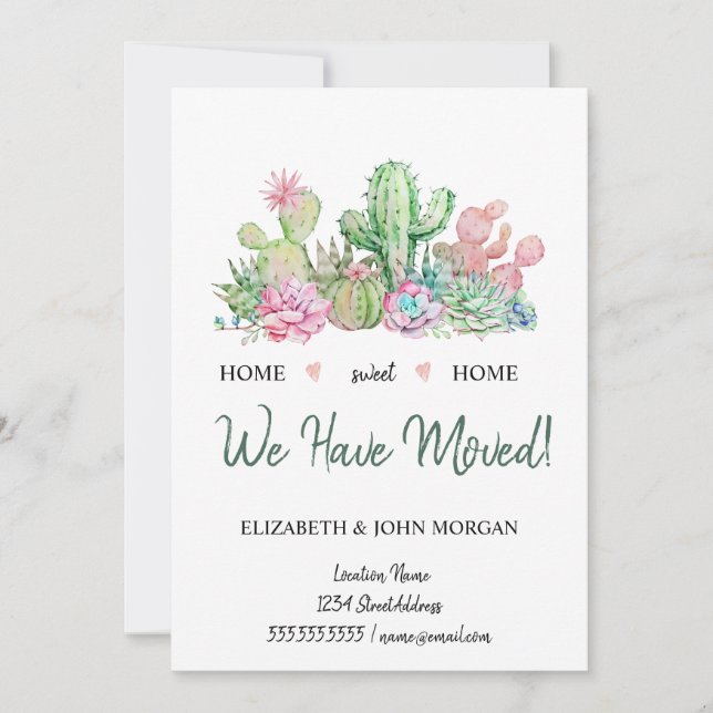Vi Har Flyttat,Vattenfärg Blommor Kaktus Sukkulent (Framsida)