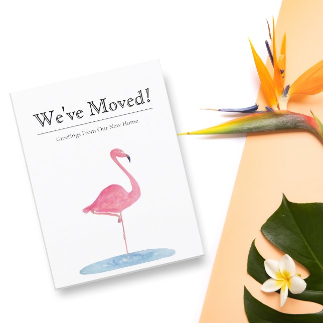 Vi har flyttat Vattenfärg Flamingo Ny adress Meddelande Vykort (Skapare uppladdad)