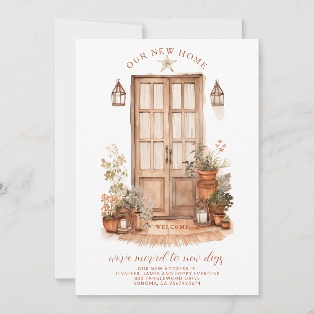 Vi har flyttat Vattenfärg Jordnära dörröppning Ing Meddelande (Framsida)