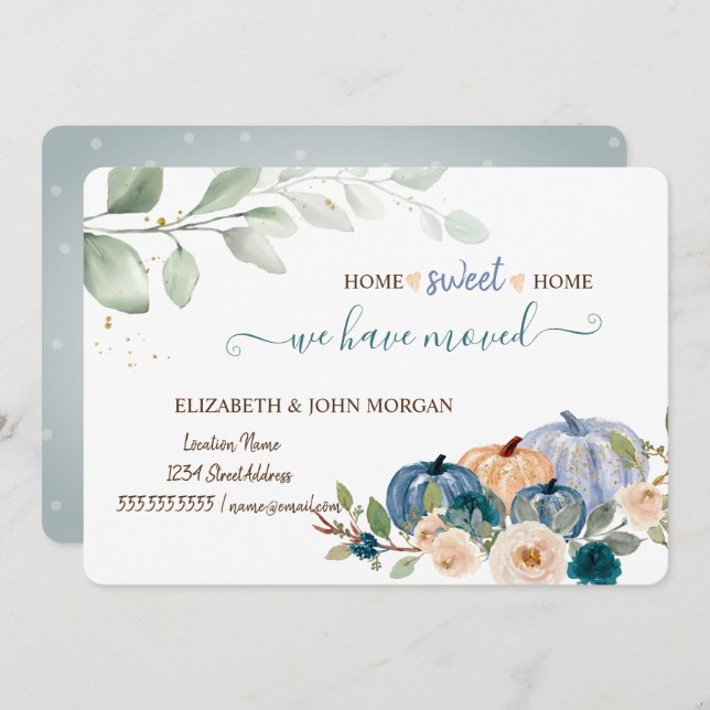 Vi har Flyttat, vattenfärgspumpkin,Blommor,Löv (Fram/baksida)