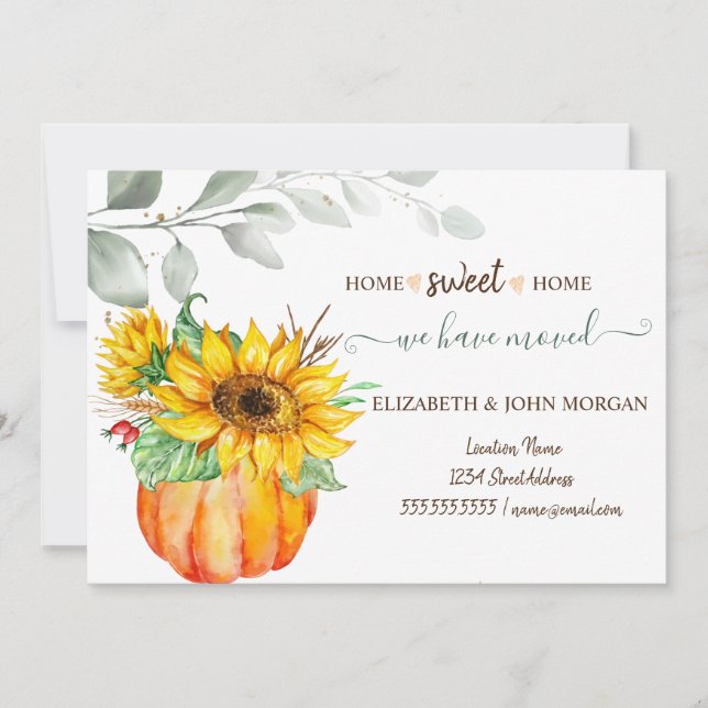 Vi har Flyttat,Vattenfärgspumpkin,Löv,Solblommor (Framsida)