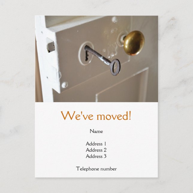 Vi har flyttat vykort med en gammal dörr & nyckel (Framsida)