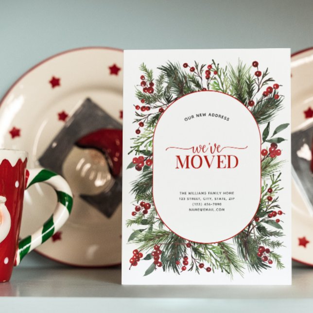 Vi har flyttat Warm Red Winter Flytta Announcement Julkort (Sending your family and friends a festive 'We've Moved!' Christmas card!
)