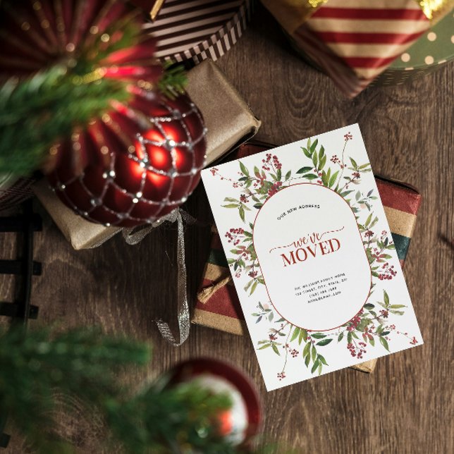 Vi har flyttat Warm Winter Berry Flytta Announceme Julkort (Sending your family and friends a festive 'We've Moved!' Christmas card!)