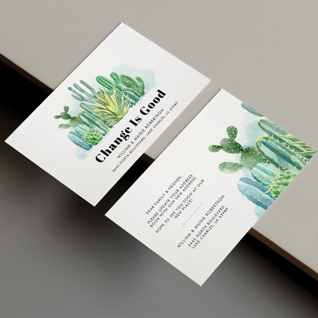 Vi har flyttat Watercolor Cactus Flytta annons Visitkort (Skapare uppladdad)