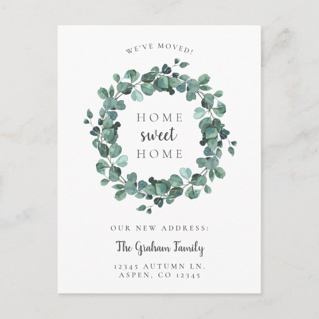 Vi har flyttat Watercolor Eukalyptus Meddelande Vykort (Framsida)